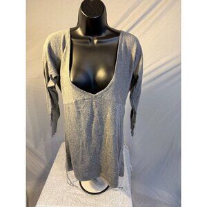 Athleta Gray Tunic Shirt Long Deep Vneck Yoga Sweater Womens Large L Organic